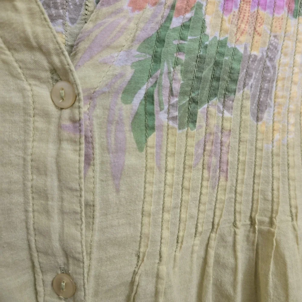 Sundance Floral Pintuck Pleated Button Up Tunic Top Boho Airy Artsy‎ Pockets L - Picture 7 of 16